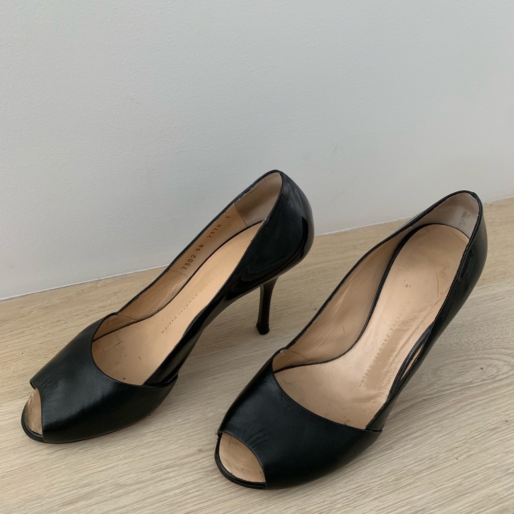 Giuseppe Zanotti black leather peep toe stiletto